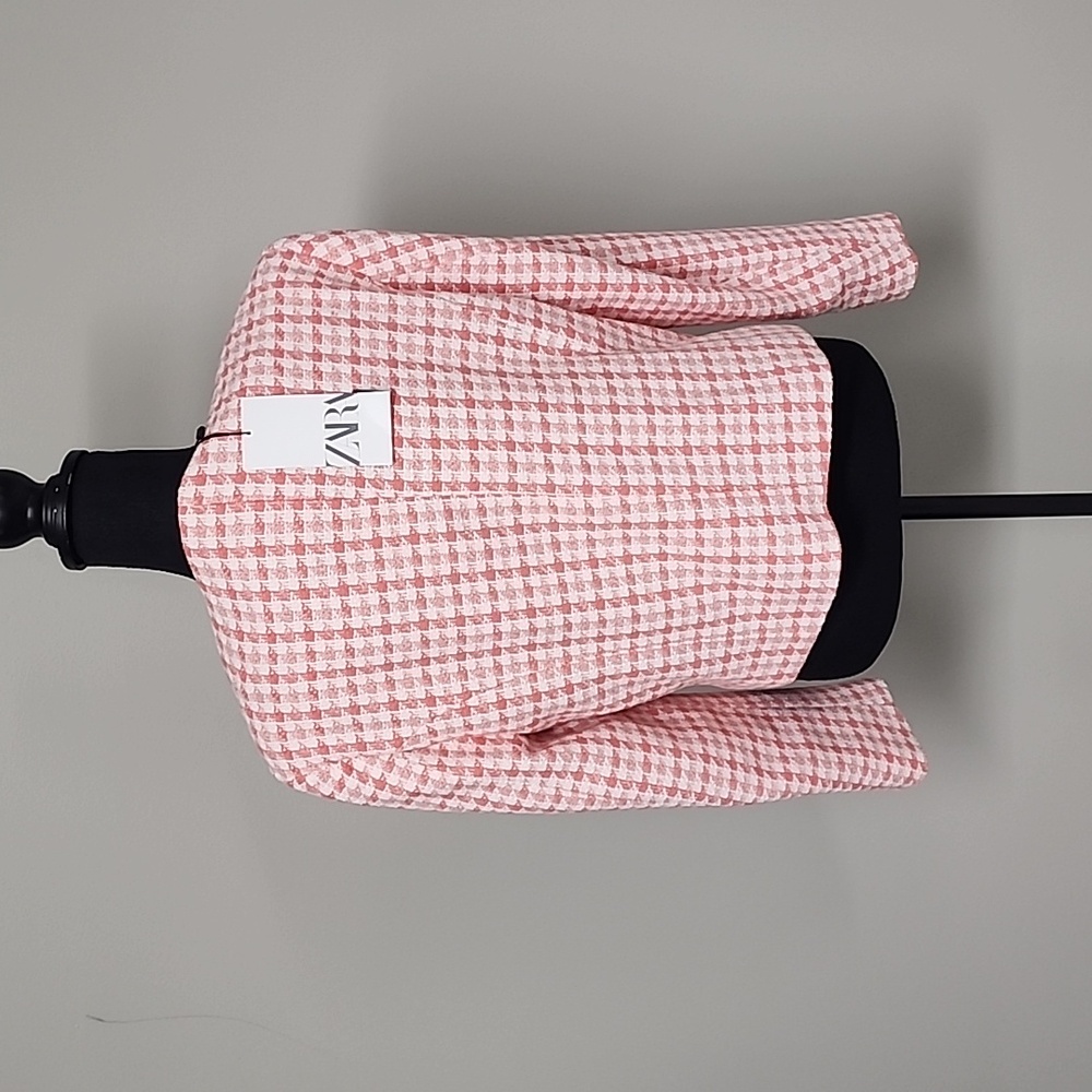 ZARA Houndstooth Tweed Crop Blazer - Picture 8 of 17
